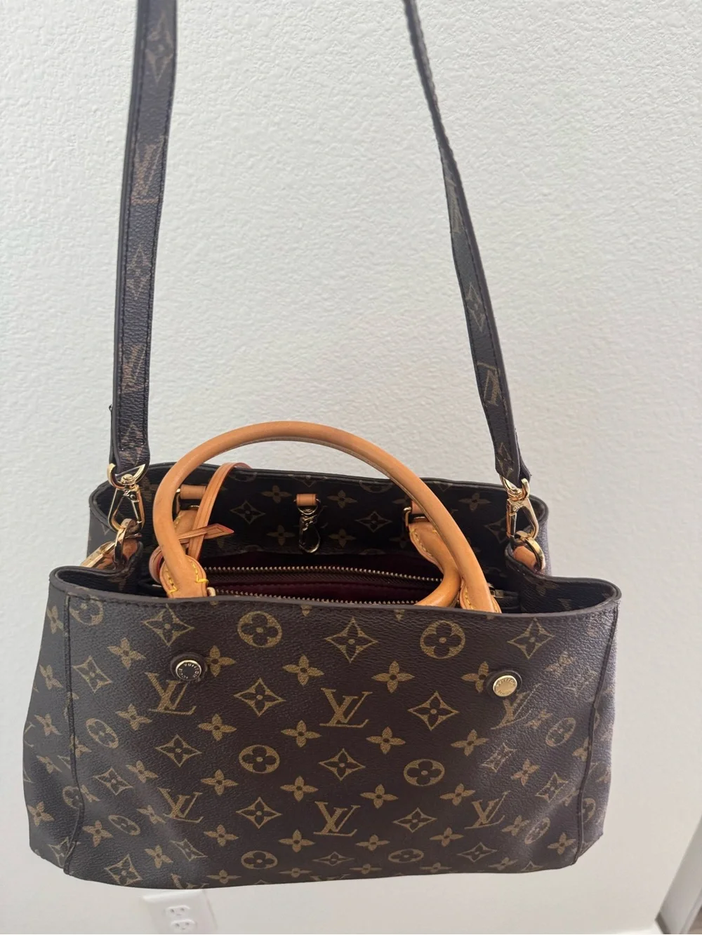 Louis Vuitton  Montaigne Monogram Satchel in Brown and Tan Leather